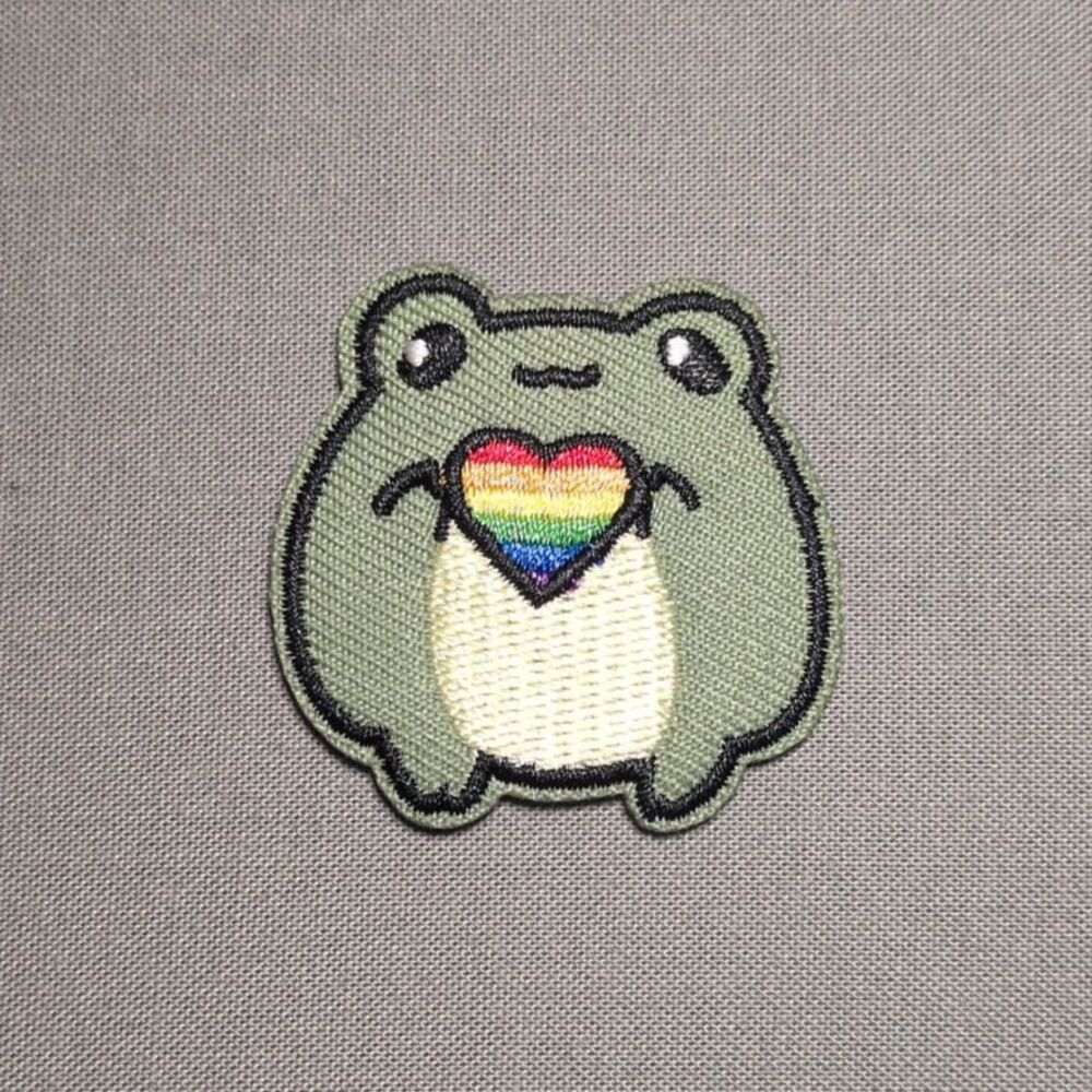 Cute Pride Frog Iron On Patch | LGBTQ Rainbow Embroidered Patch